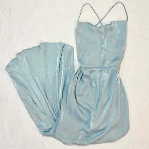 Lucy in the Sky Satin Luxe Maxi Dress in Dusty Blue